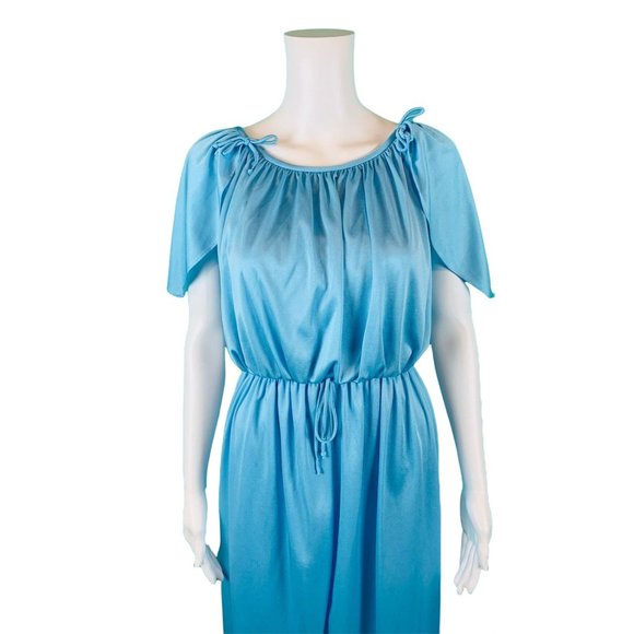 Vintage 1970s Blue Grecian Dress Cape Style Party Disco | W 23-30" - Picture 3 of 9